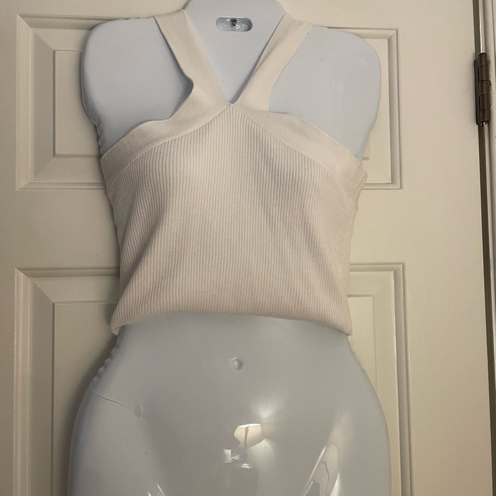 🩷 3/$18 White Cross Halter Top ribbed cropped top tank top